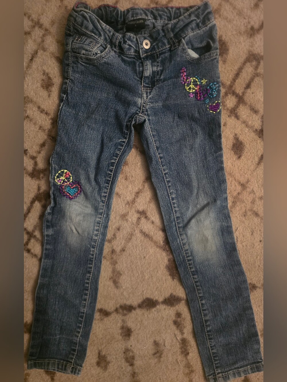 Girls' Dark Blue Embroidered Slim Jeans